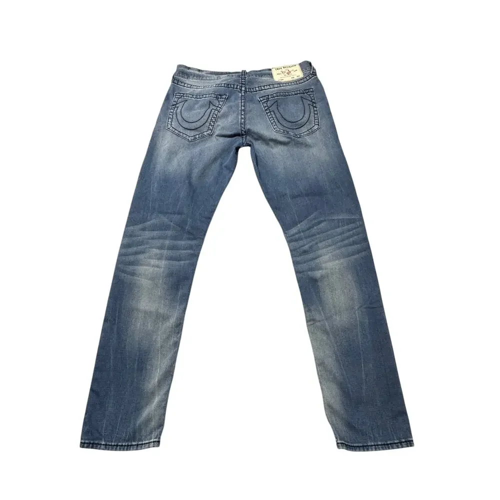 True Religion Straight Jeans Mens 36 Blue Denim Geno Relaxed Slim Fit Stretch